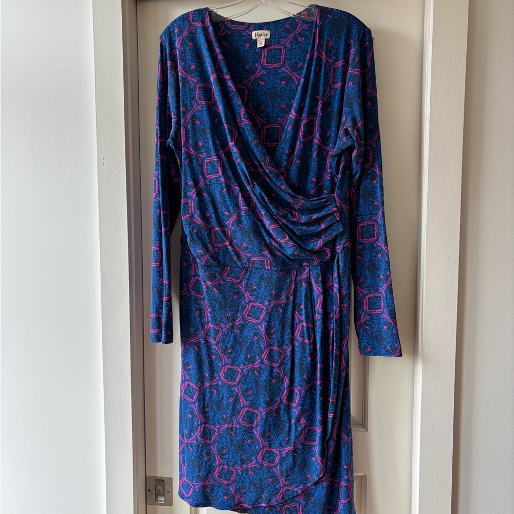Elegant Blue and Pink Patterned Dress